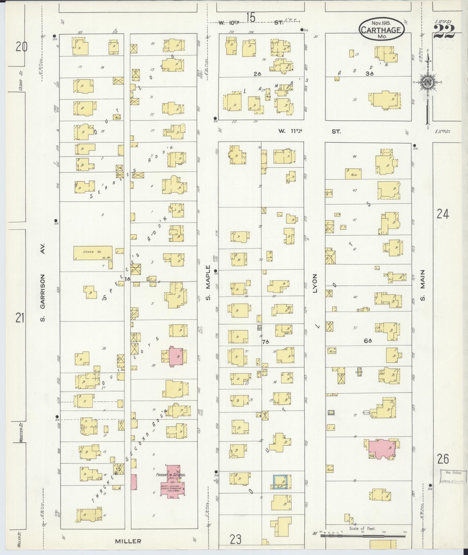 Sanborn Fire Insurance Map from Carthage, Jasper County, Missouri (1915), Sheet #0022 - Historic Sanborn Fire Insurance Map Print, vintage old map wall art, antique decor, genealogy gift, Missouri Missouri map