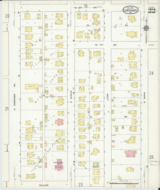 Sanborn Fire Insurance Map from Carthage, Jasper County, Missouri (1915), Sheet #0022 - Historic Sanborn Fire Insurance Map Print, vintage old map wall art, antique decor, genealogy gift, Missouri Missouri map
