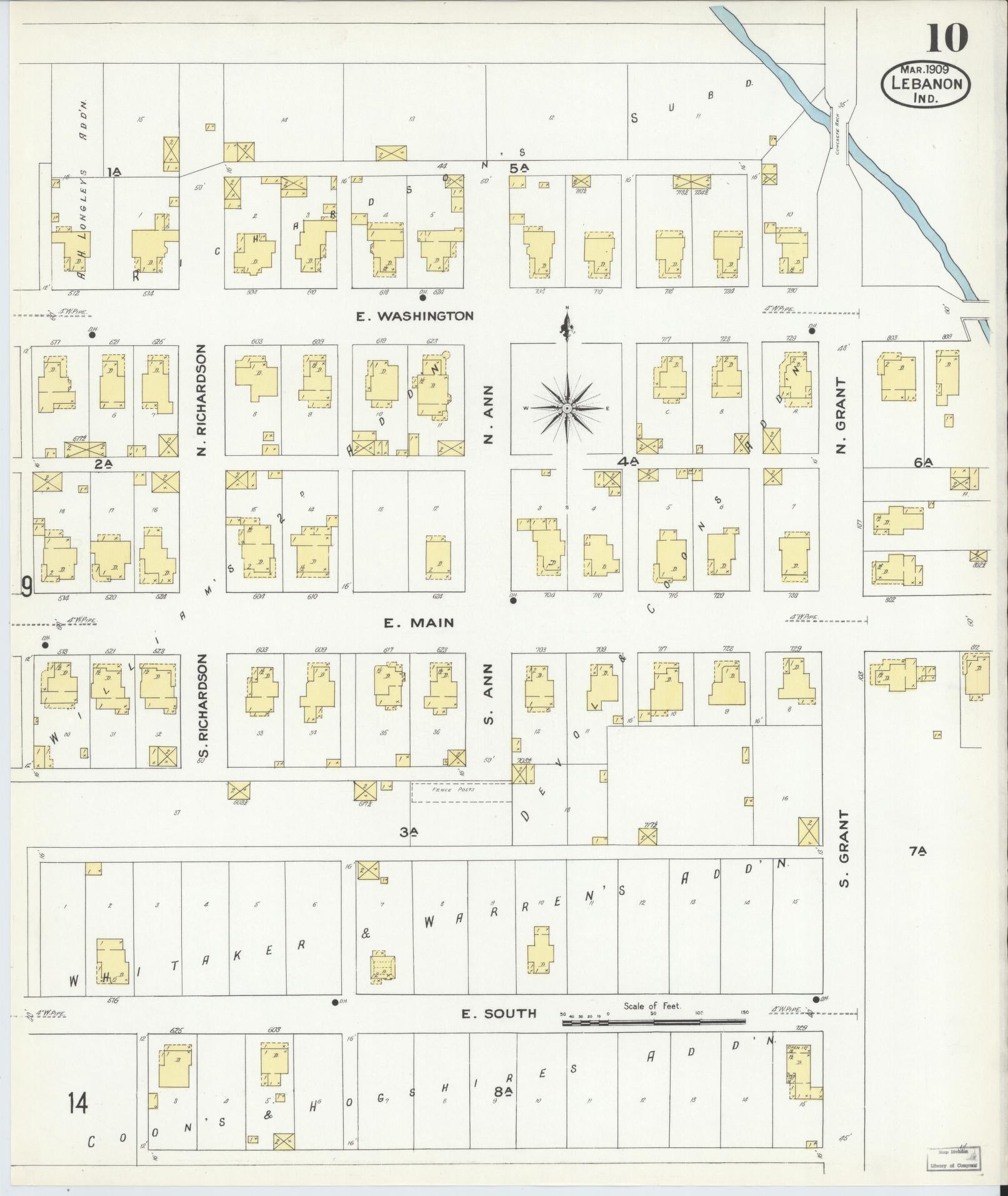 Sanborn Fire Insurance Map from Lebanon, Boone County, Indiana (1909), Sheet #0010 - Complete Map Set gallery image, historic Sanborn map, vintage wall art, Indiana Indiana