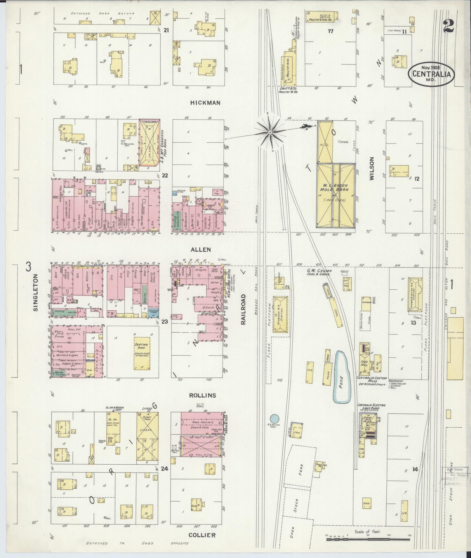 Sanborn Fire Insurance Map from Centralia, Boone County, Missouri (1908), Sheet #0002 - Historic Sanborn Fire Insurance Map Print, vintage old map wall art, antique decor, genealogy gift, Missouri Missouri map