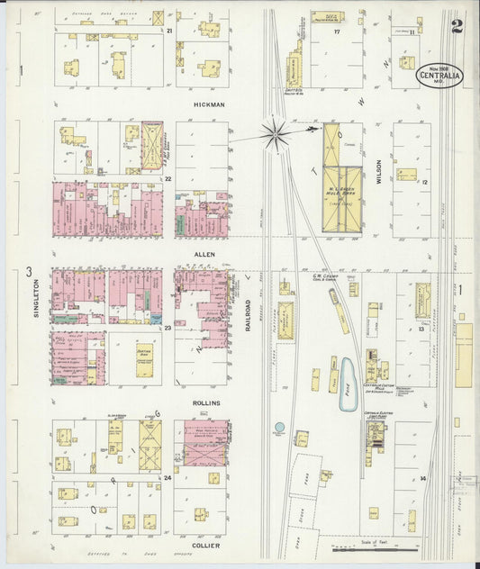 Sanborn Fire Insurance Map from Centralia, Boone County, Missouri (1908), Sheet #0002 - Historic Sanborn Fire Insurance Map Print, vintage old map wall art, antique decor, genealogy gift, Missouri Missouri map