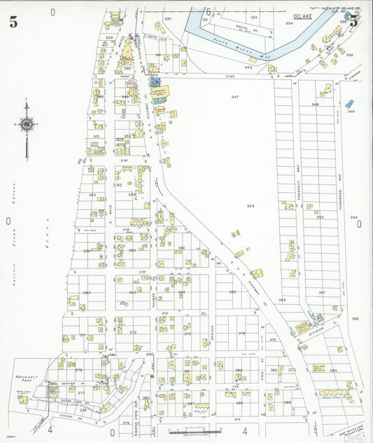 Sanborn Fire Insurance Map from Taft, Lincoln County, Oregon (1951), Sheet #0005 - Historic Sanborn Fire Insurance Map Print, vintage old map wall art, antique decor, genealogy gift, Oregon Oregon map