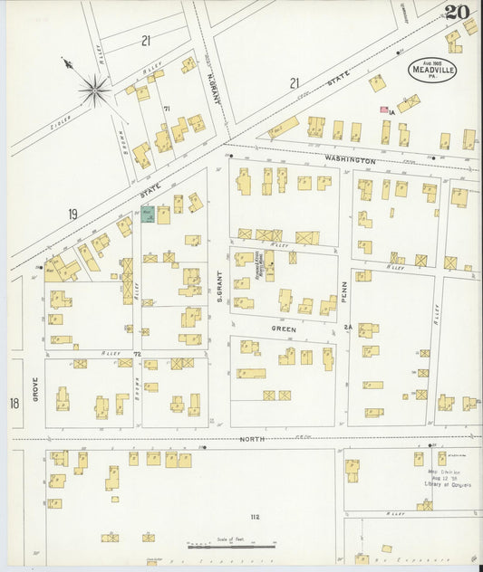 Sanborn Fire Insurance Map from Meadville, Crawford County, Pennsylvania (1905), Sheet #0020 - Historic Sanborn Fire Insurance Map Print, vintage old map wall art, antique decor, genealogy gift, Pennsylvania Pennsylvania map