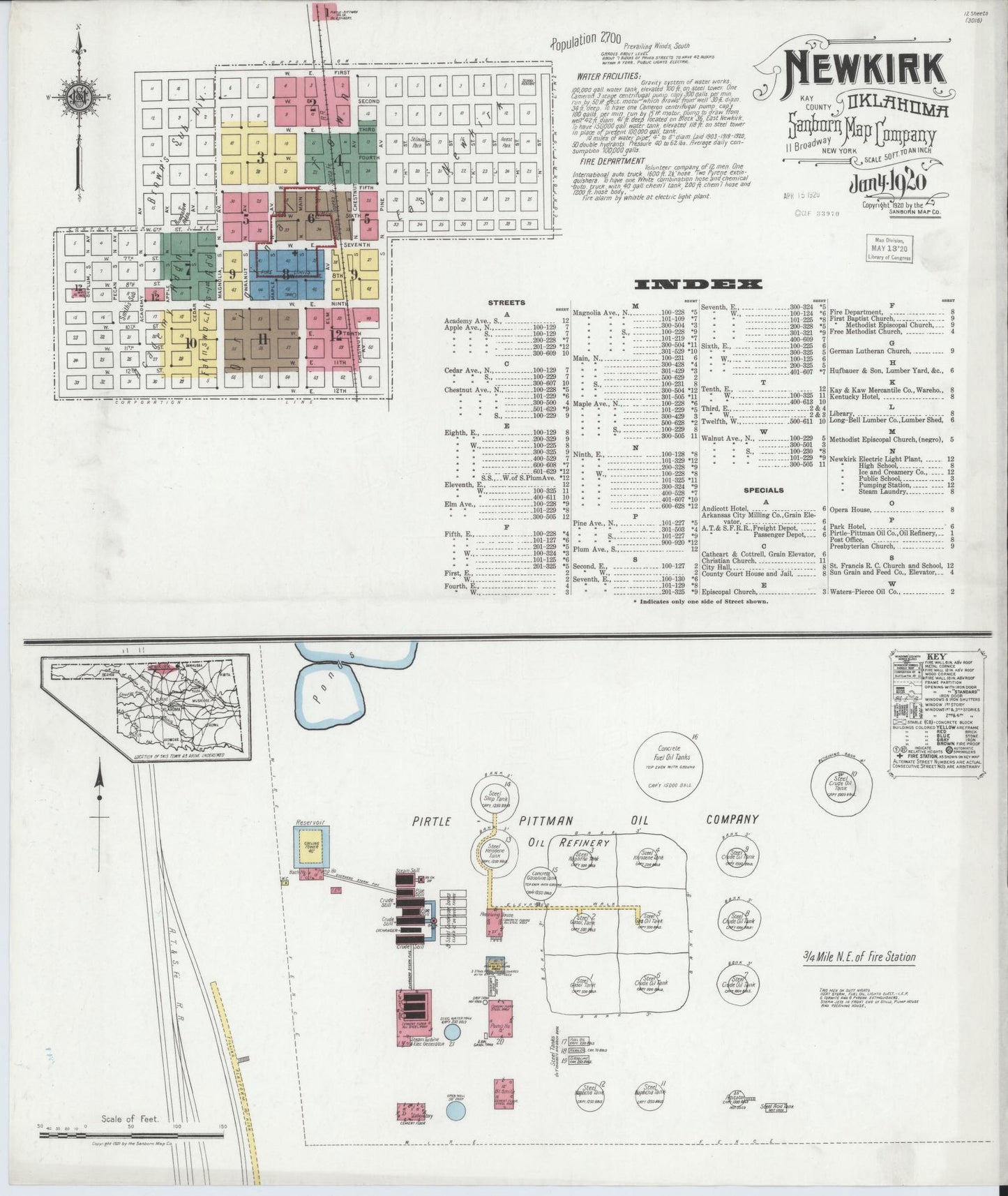 Sanborn Fire Insurance Map from Newkirk, Kay County, Oklahoma (1920), Sheet #0001 - Complete Map Set gallery image, historic Sanborn map, vintage wall art, Oklahoma Oklahoma