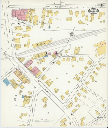 Sanborn Fire Insurance Map from Franklin, Norfolk County, Massachusetts (1919), Sheet #0006 - Historic Sanborn Fire Insurance Map Print, vintage old map wall art, antique decor, genealogy gift, Massachusetts Massachusetts map