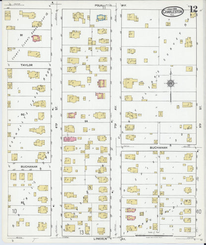 Sanborn Fire Insurance Map from Charleston, Coles County, Illinois (1919), Sheet #0012 - Complete Map Set gallery image, historic Sanborn map, vintage wall art, Illinois Illinois