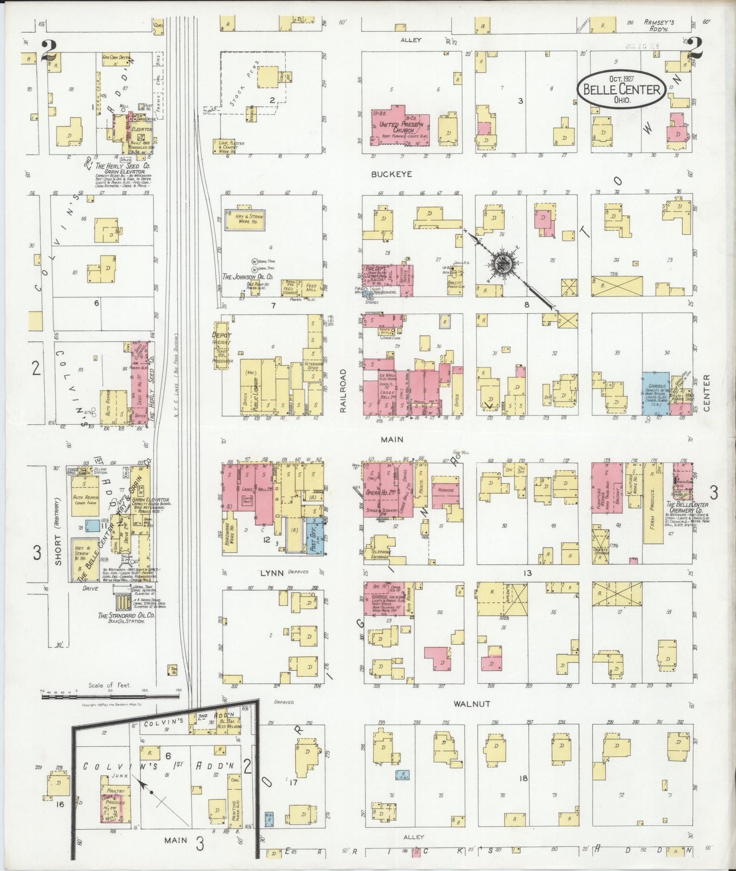 Sanborn Fire Insurance Map from Belle Centre, Logan County, Ohio (1927), Sheet #0002 - Historic Sanborn Fire Insurance Map Print, vintage old map wall art, antique decor, genealogy gift, Ohio Ohio map