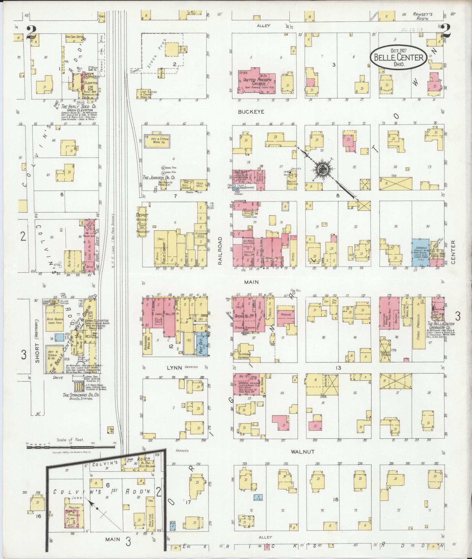 Sanborn Fire Insurance Map from Belle Centre, Logan County, Ohio (1927), Sheet #0002 - Historic Sanborn Fire Insurance Map Print, vintage old map wall art, antique decor, genealogy gift, Ohio Ohio map