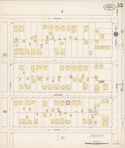 Sanborn Fire Insurance Map from Glendale, Los Angeles County, California (1919), Sheet #0015 - Historic Sanborn Fire Insurance Map Print, vintage old map wall art, antique decor, genealogy gift, California California map