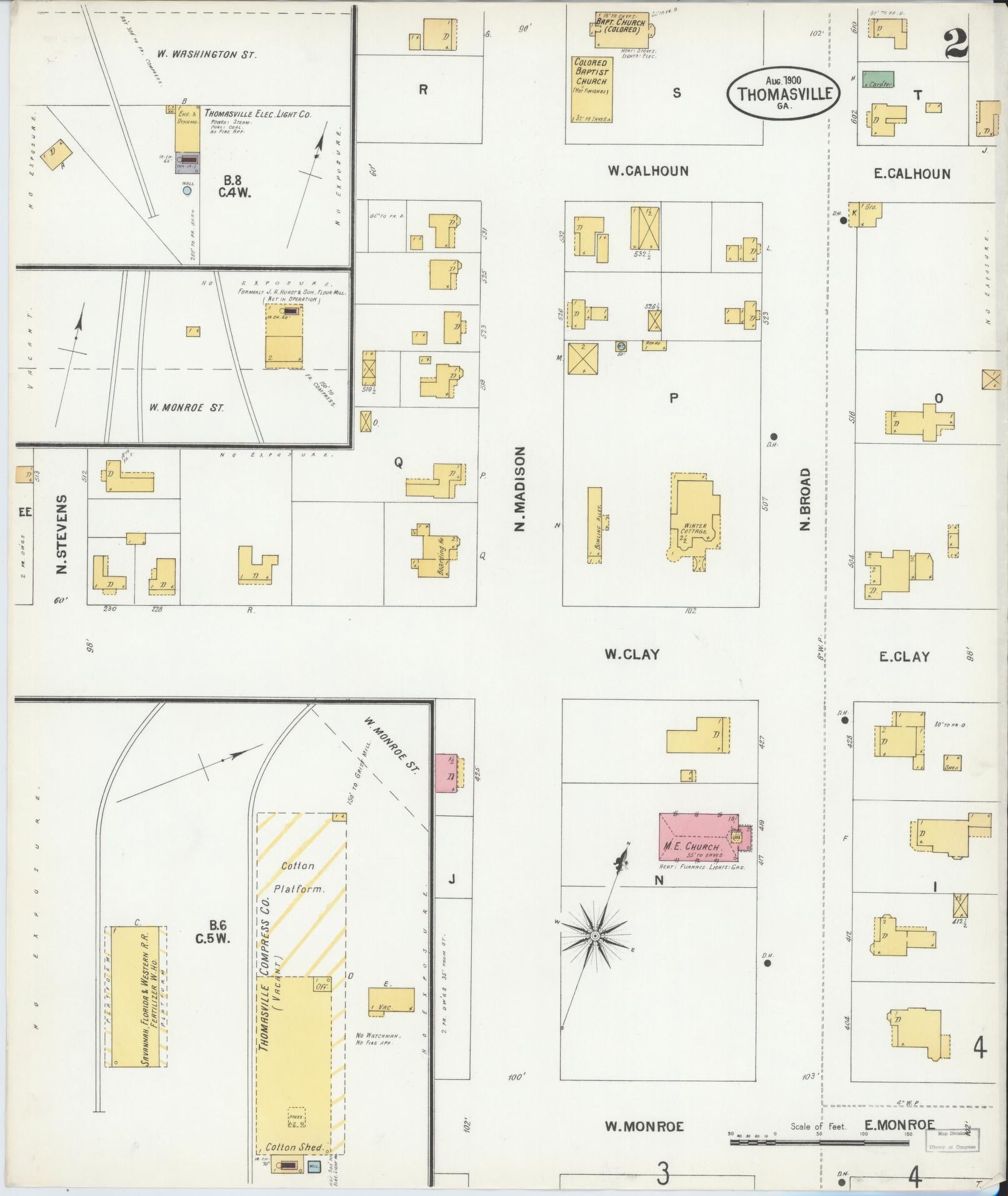 Sanborn Fire Insurance Map from Thomasville, Thomas County, Georgia (1900), Sheet #0002 - Complete Map Set gallery image, historic Sanborn map, vintage wall art, Georgia Georgia