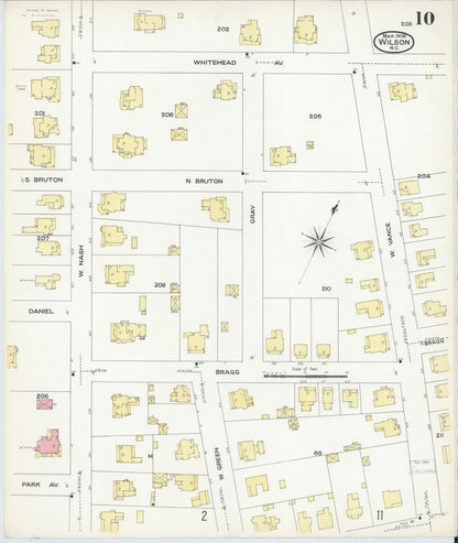 Sanborn Fire Insurance Map from Wilson, Wilson County, North Carolina (1908), Sheet #0010 - Historic Sanborn Fire Insurance Map Print, vintage old map wall art, antique decor, genealogy gift, North Carolina North Carolina map