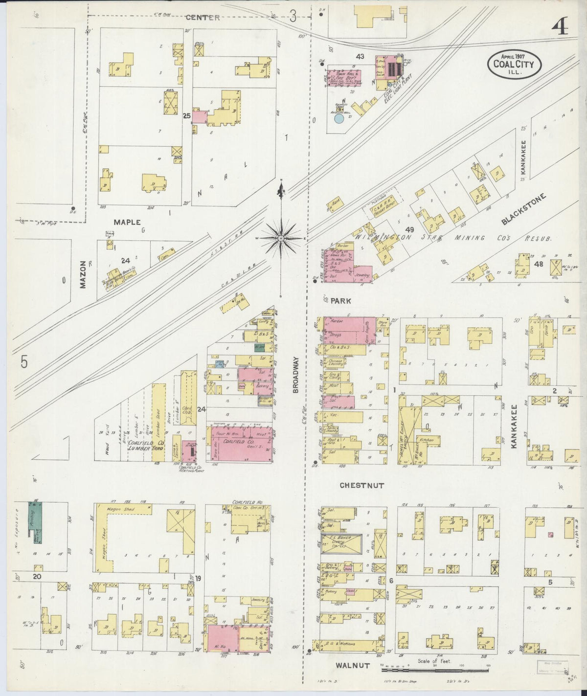 Sanborn Fire Insurance Map from Coal City, Grundy County, Illinois (1907), Sheet #0004 - Complete Map Set gallery image, historic Sanborn map, vintage wall art, Illinois Illinois