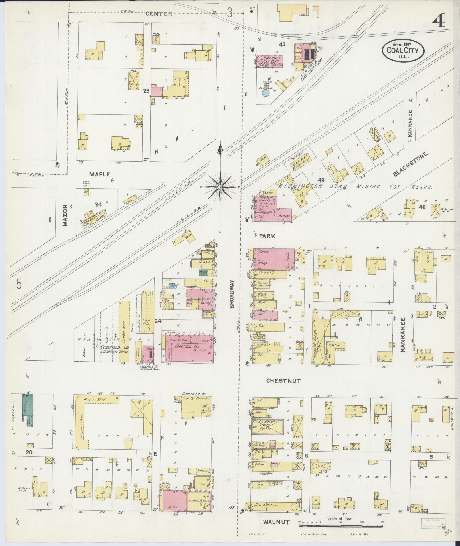 Sanborn Fire Insurance Map from Coal City, Grundy County, Illinois (1907), Sheet #0004 - Complete Map Set gallery image, historic Sanborn map, vintage wall art, Illinois Illinois