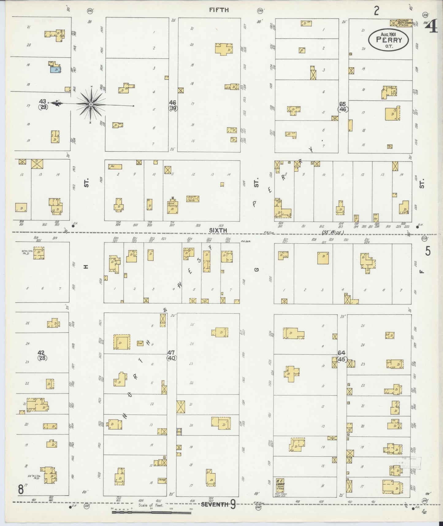 Sanborn Fire Insurance Map from Perry, Noble County, Oklahoma (1901), Sheet #0004 - Complete Map Set gallery image, historic Sanborn map, vintage wall art, Oklahoma Oklahoma