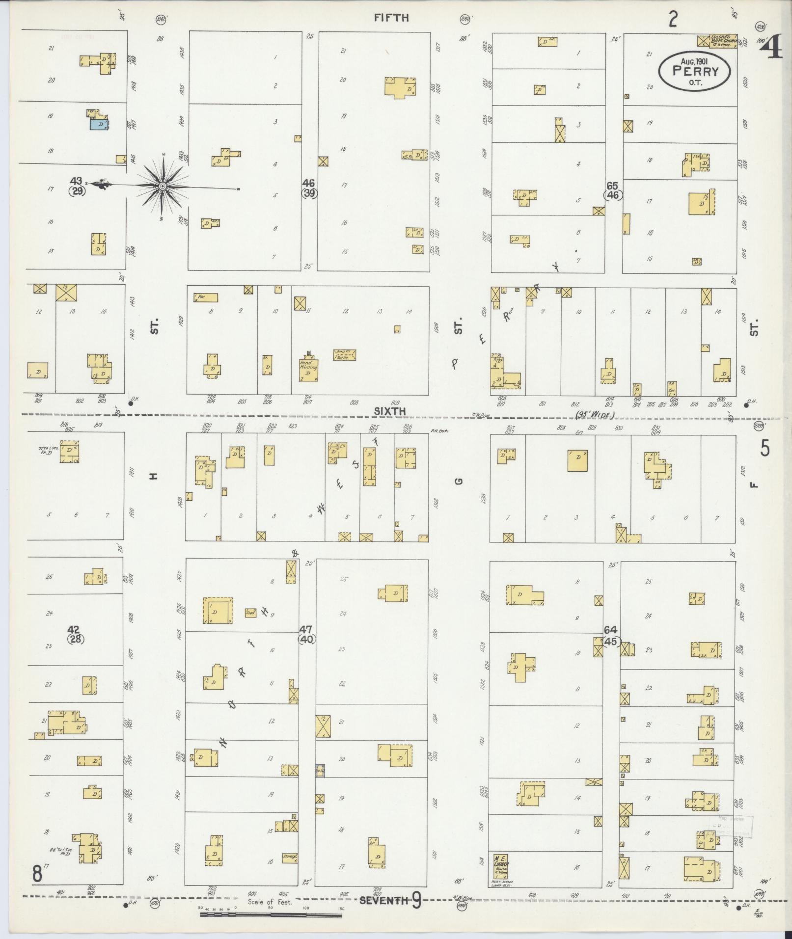 Sanborn Fire Insurance Map from Perry, Noble County, Oklahoma (1901), Sheet #0004 - Complete Map Set gallery image, historic Sanborn map, vintage wall art, Oklahoma Oklahoma