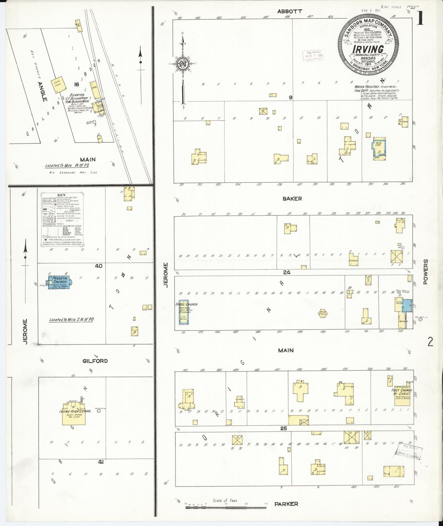 Sanborn Fire Insurance Map from Irving, Marshall County, Kansas. (1911) – Historic Sanborn Fire Insurance Map Print