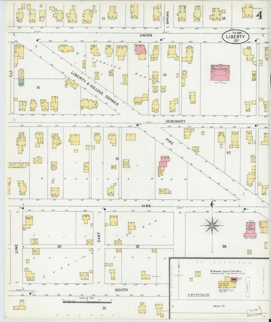 Sanborn Fire Insurance Map from Liberty, Union County, Indiana (1899), Sheet #0004 - Historic Sanborn Fire Insurance Map Print, vintage old map wall art, antique decor, genealogy gift, Indiana Indiana map