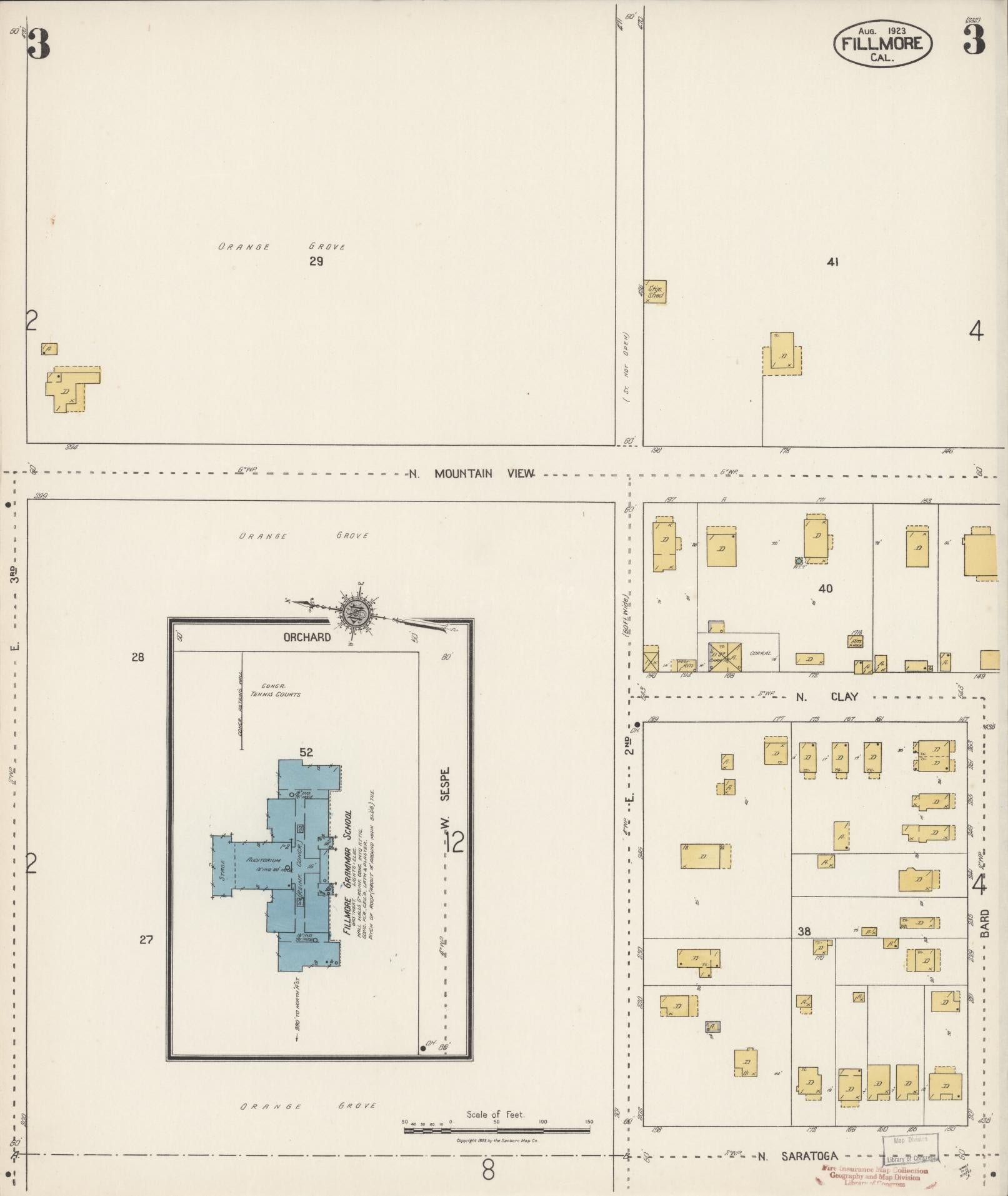 Sanborn Fire Insurance Map from Fillmore, Ventura County, California (1923), Sheet #0003 - Historic Sanborn Fire Insurance Map Print, vintage old map wall art, antique decor, genealogy gift, California California map