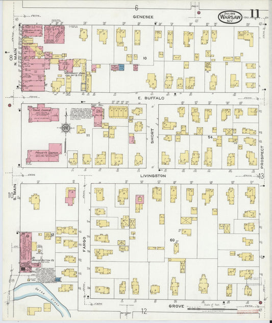 Sanborn Fire Insurance Map from Warsaw, Wyoming County, New York (1919), Sheet #0011 - Historic Sanborn Fire Insurance Map Print, vintage old map wall art, antique decor, genealogy gift, Warsaw Wyoming map