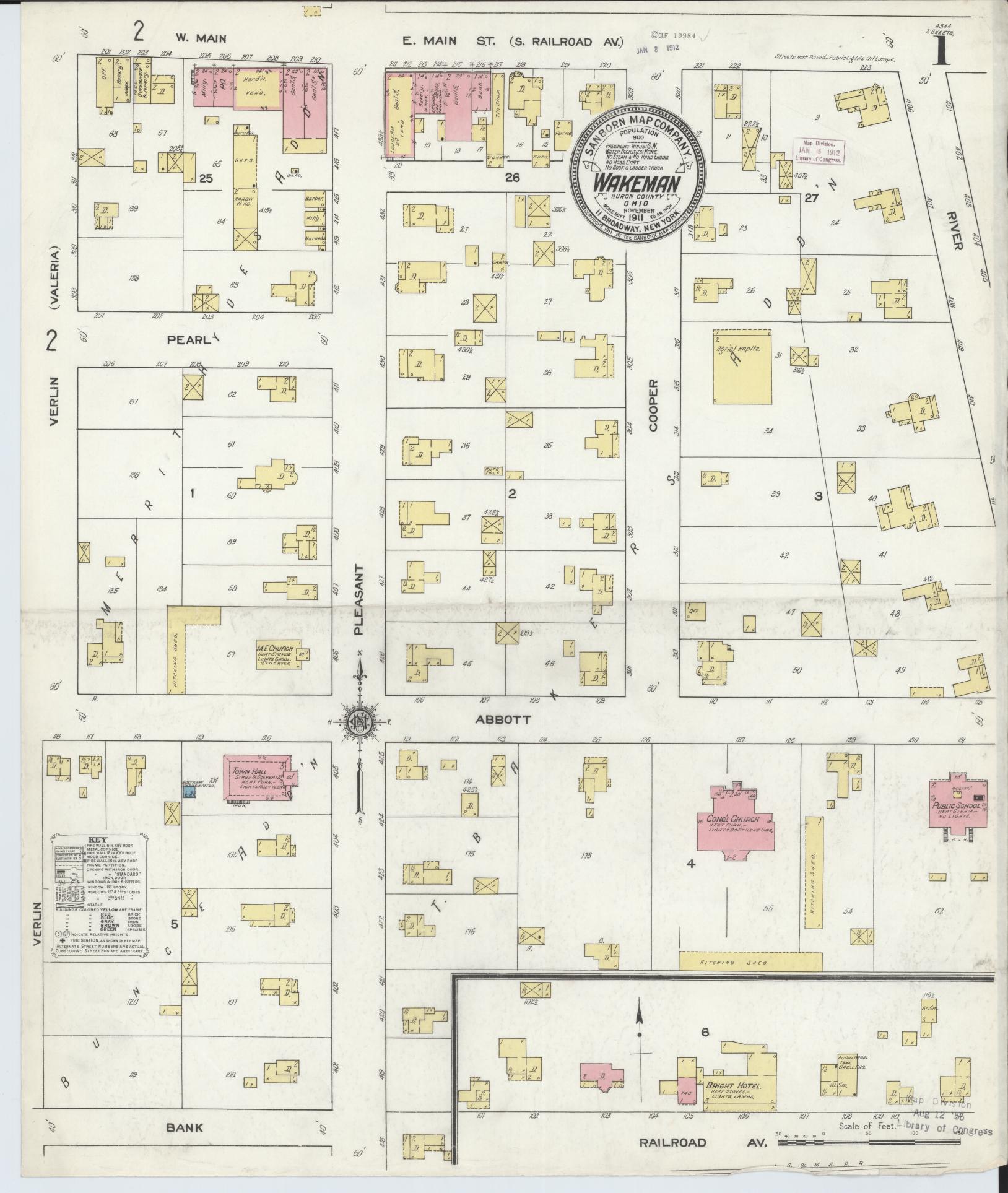 Sanborn Fire Insurance Map from Wakeman, Huron County, Ohio (1911), Sheet #0001 - Complete Map Set gallery image, historic Sanborn map, vintage wall art, Ohio Ohio