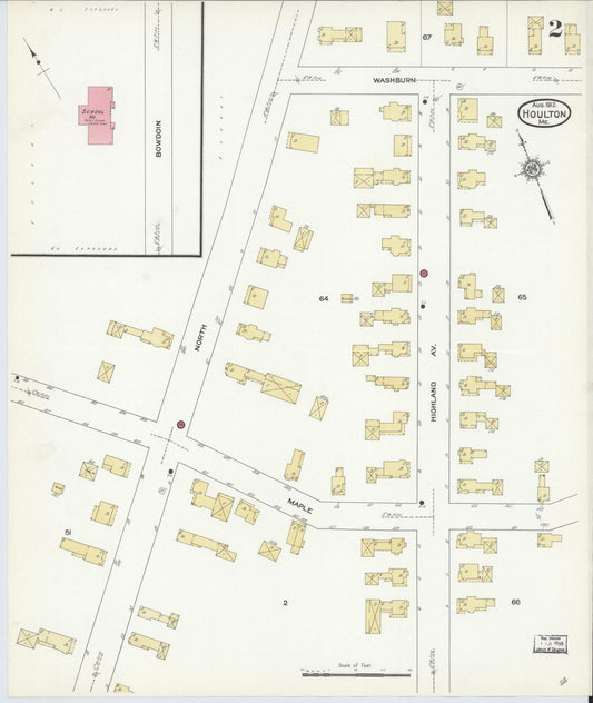 Sanborn Fire Insurance Map from Houlton, Aroostook County, Maine (1912), Sheet #0002 - Historic Sanborn Fire Insurance Map Print, vintage old map wall art, antique decor, genealogy gift, Maine Maine map