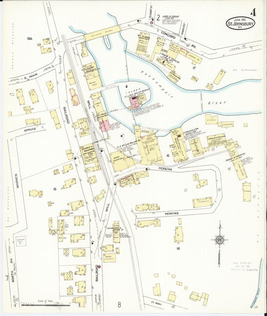 Sanborn Fire Insurance Map from Saint Johnsbury, Caledonia County, Vermont (1912), Sheet #0004 - Historic Sanborn Fire Insurance Map Print, vintage old map wall art, antique decor, genealogy gift, Vermont Vermont map
