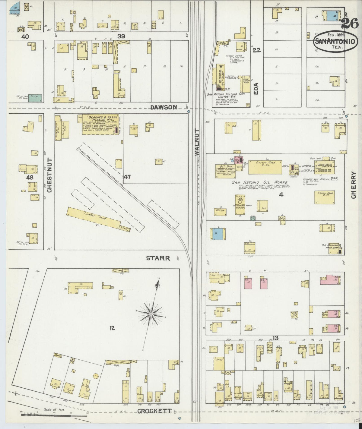 Sanborn Fire Insurance Map from San Antonio, Bexar County, Texas (1892), Sheet #0026 - Historic Sanborn Fire Insurance Map Print, vintage old map wall art, antique decor, genealogy gift, Texas Texas map