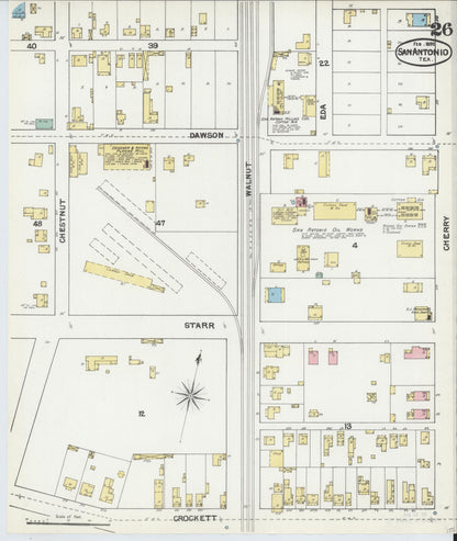 Sanborn Fire Insurance Map from San Antonio, Bexar County, Texas (1892), Sheet #0026 - Historic Sanborn Fire Insurance Map Print, vintage old map wall art, antique decor, genealogy gift, Texas Texas map