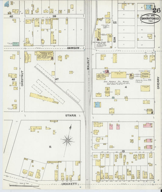 Sanborn Fire Insurance Map from San Antonio, Bexar County, Texas (1892), Sheet #0026 - Historic Sanborn Fire Insurance Map Print, vintage old map wall art, antique decor, genealogy gift, Texas Texas map