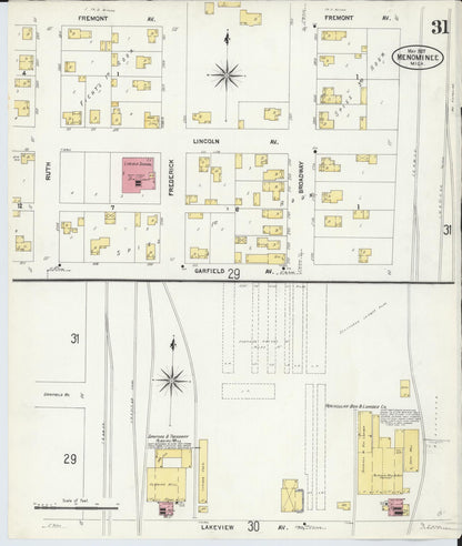 Sanborn Fire Insurance Map from Menominee, Menominee County, Michigan (1907), Sheet #0031 - Historic Sanborn Fire Insurance Map Print, vintage old map wall art, antique decor, genealogy gift, Michigan Michigan map