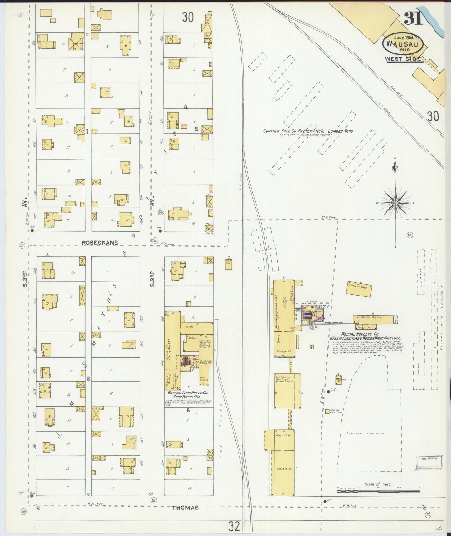 Sanborn Fire Insurance Map from Wausau, Marathon County, Wisconsin (1904), Sheet #0031 - Complete Map Set gallery image, historic Sanborn map, vintage wall art, Wisconsin Wisconsin
