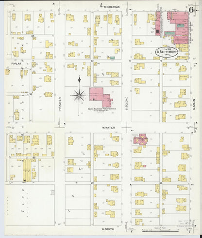 Sanborn Fire Insurance Map from North Baltimore, Wood County, Ohio (1908), Sheet #0006 - Complete Map Set gallery image, historic Sanborn map, vintage wall art, Ohio Ohio
