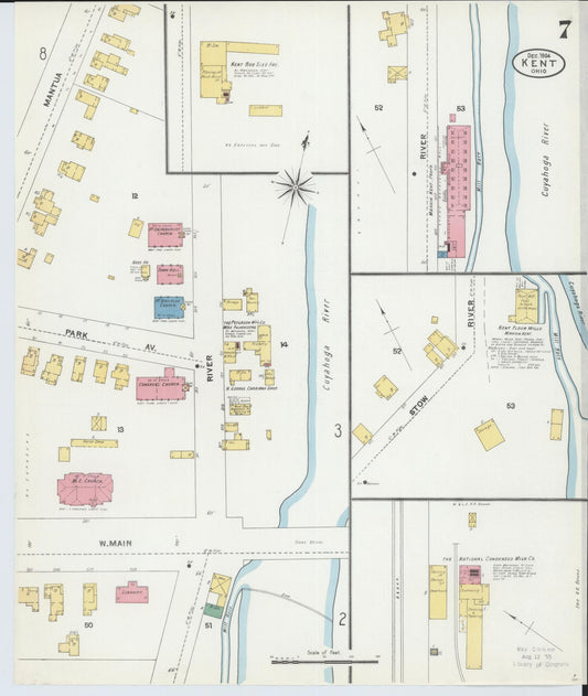 Sanborn Fire Insurance Map from Kent, Portage County, Ohio (1904), Sheet #0007 - Historic Sanborn Fire Insurance Map Print, vintage old map wall art, antique decor, genealogy gift, Ohio Ohio map
