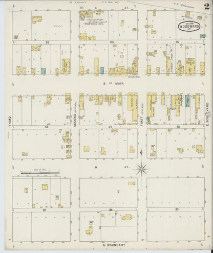 Sanborn Fire Insurance Map from Woodward, Woodward County, Oklahoma (1895), Sheet #0002 - Complete Map Set gallery image, historic Sanborn map, vintage wall art, Oklahoma Oklahoma