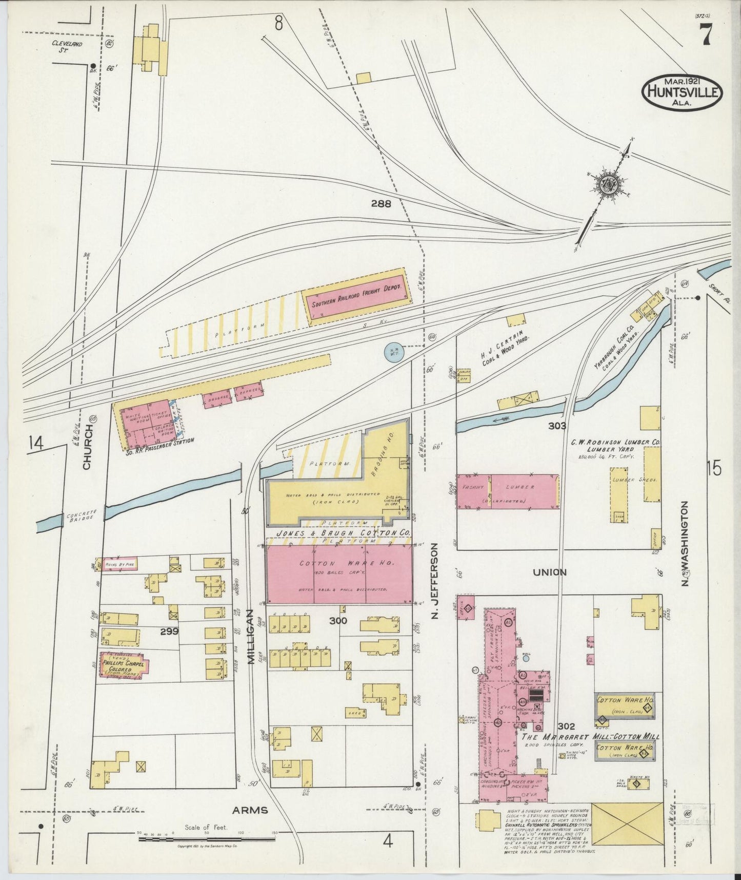 Sanborn Fire Insurance Map from Huntsville, Madison County, Alabama (1921), Sheet #0007 - Complete Map Set gallery image, historic Sanborn map, vintage wall art, Alabama Alabama