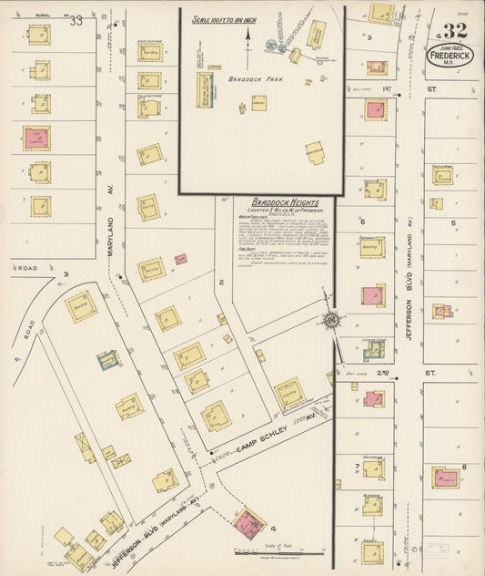 Sanborn Fire Insurance Map from Frederick, Frederick County, Maryland (1922), Sheet #0032 - Historic Sanborn Fire Insurance Map Print, vintage old map wall art