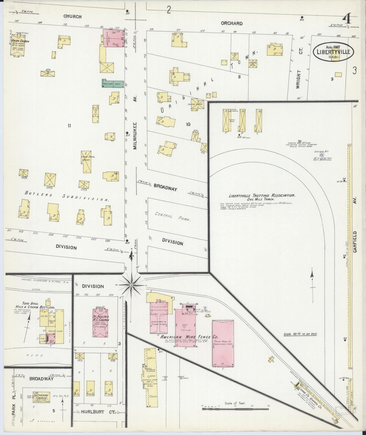 Sanborn Fire Insurance Map from Libertyville, Lake County, Illinois (1907), Sheet #0004 - Historic Sanborn Fire Insurance Map Print, vintage old map wall art, antique decor, genealogy gift, Illinois Illinois map
