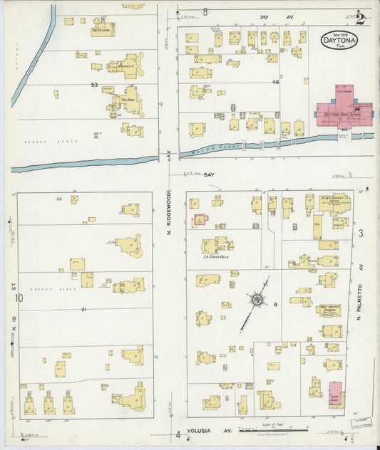 Sanborn Fire Insurance Map from Daytona, Volusia County, Florida (1916), Sheet #0002 - Historic Sanborn Fire Insurance Map Print, vintage old map wall art, antique decor, genealogy gift, Florida Florida map