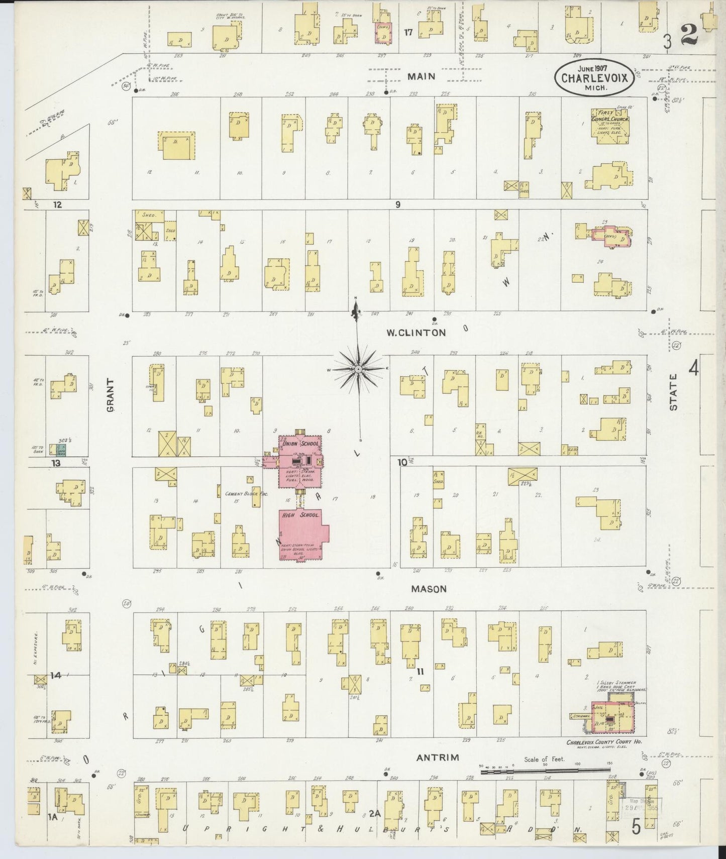 Sanborn Fire Insurance Map from Charlevoix, Charlevoix County, Michigan (1907), Sheet #0002 - Complete Map Set gallery image, historic Sanborn map, vintage wall art, Michigan Michigan