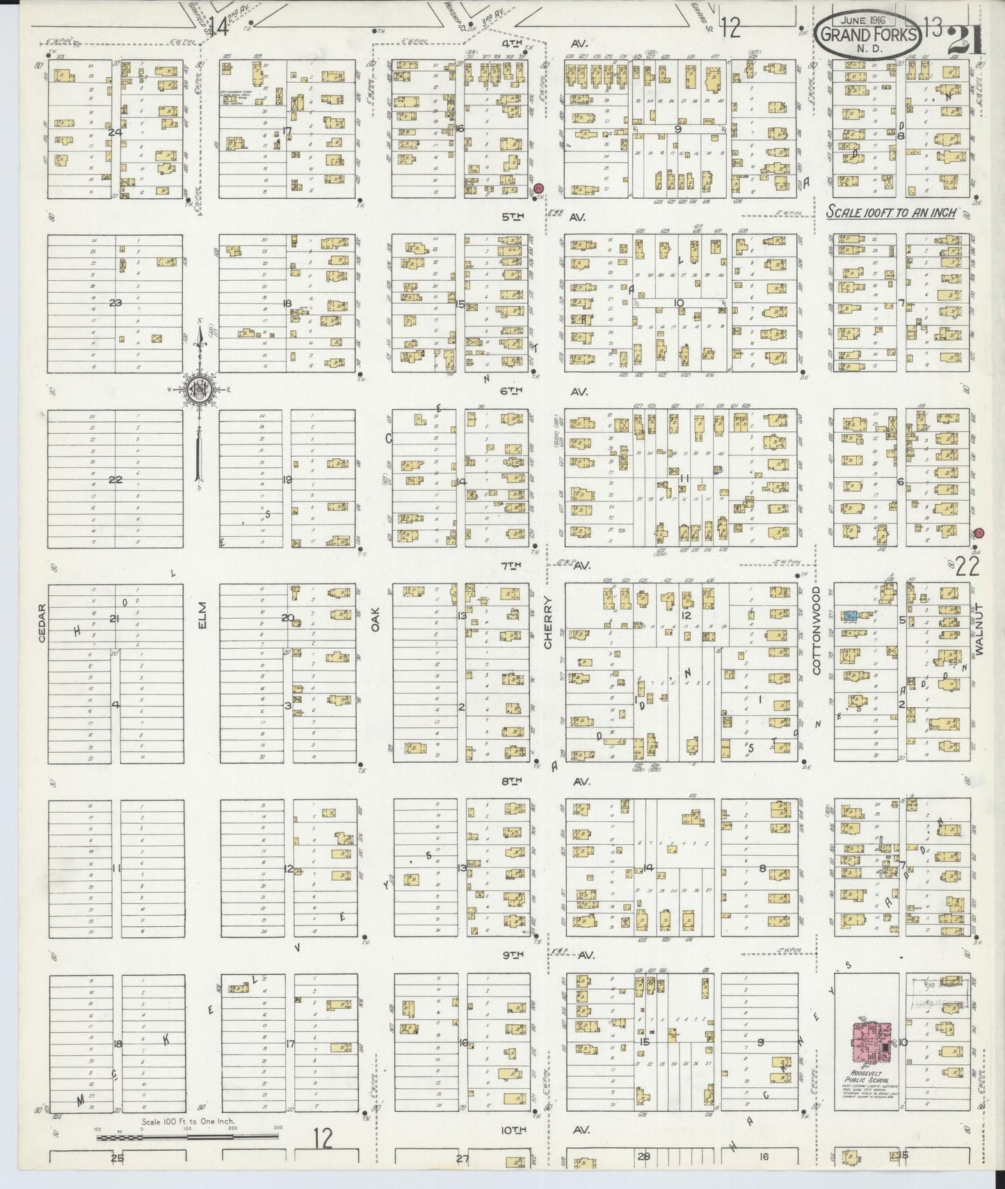 Sanborn Fire Insurance Map from Grand Forks, Grand Forks County, North Dakota (1916), Sheet #0021 - Historic Sanborn Fire Insurance Map Print, vintage old map wall art, antique decor, genealogy gift, North Dakota North Dakota map