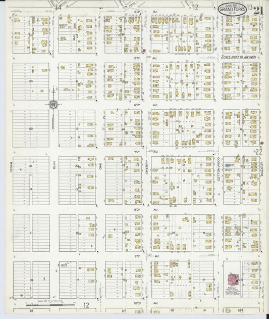 Sanborn Fire Insurance Map from Grand Forks, Grand Forks County, North Dakota (1916), Sheet #0021 - Historic Sanborn Fire Insurance Map Print, vintage old map wall art, antique decor, genealogy gift, North Dakota North Dakota map