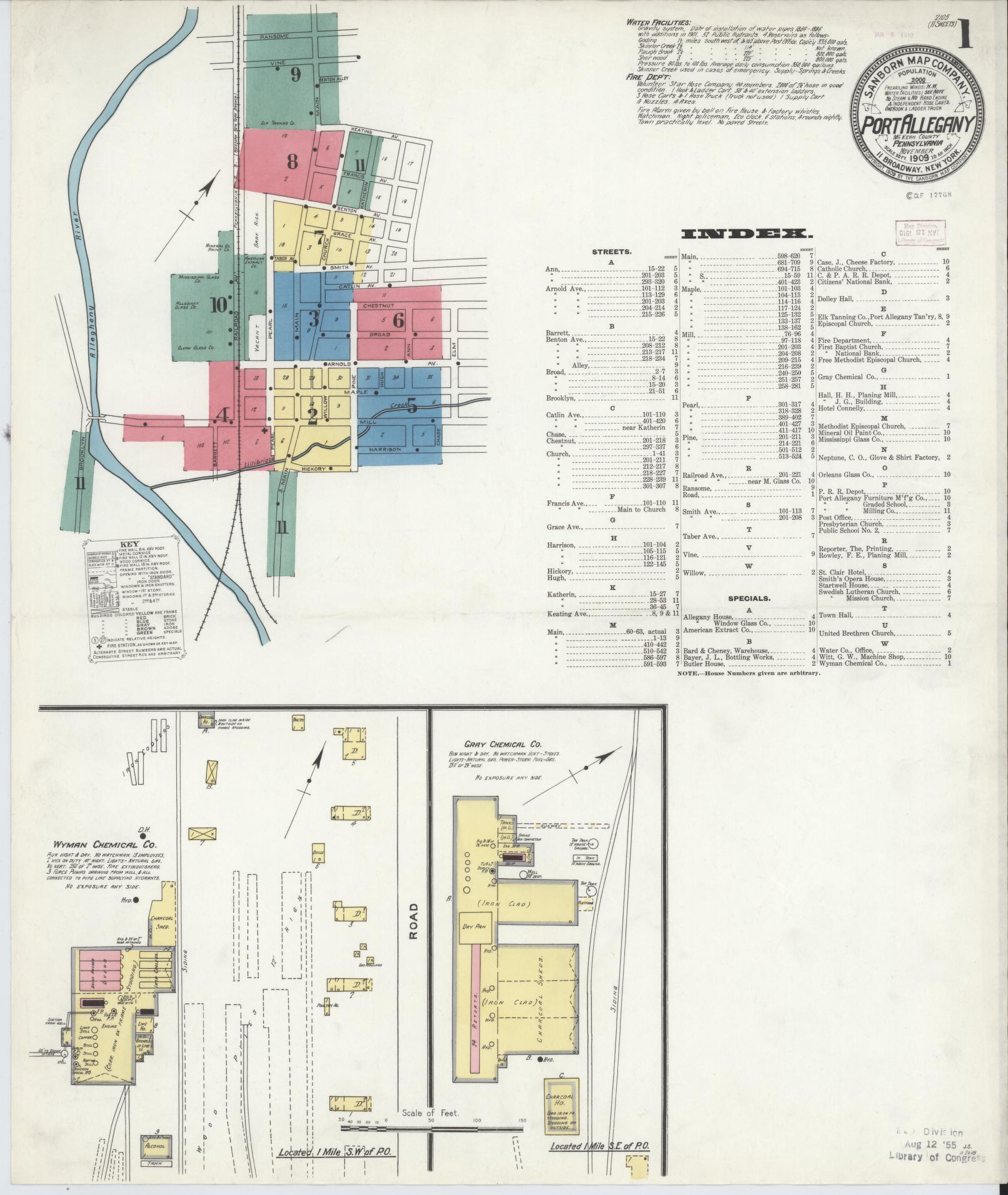 Sanborn Fire Insurance Map from Port Allegany, McKean County, Pennsylvania (1909), Sheet #0001 - Complete Map Set gallery image, historic Sanborn map, vintage wall art, Pennsylvania Pennsylvania