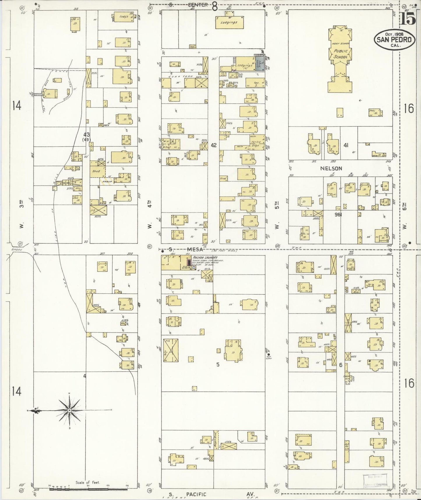 Sanborn Fire Insurance Map from San Pedro, Los Angeles County, California (1908), Sheet #0015 - Complete Map Set gallery image, historic Sanborn map, vintage wall art, California California