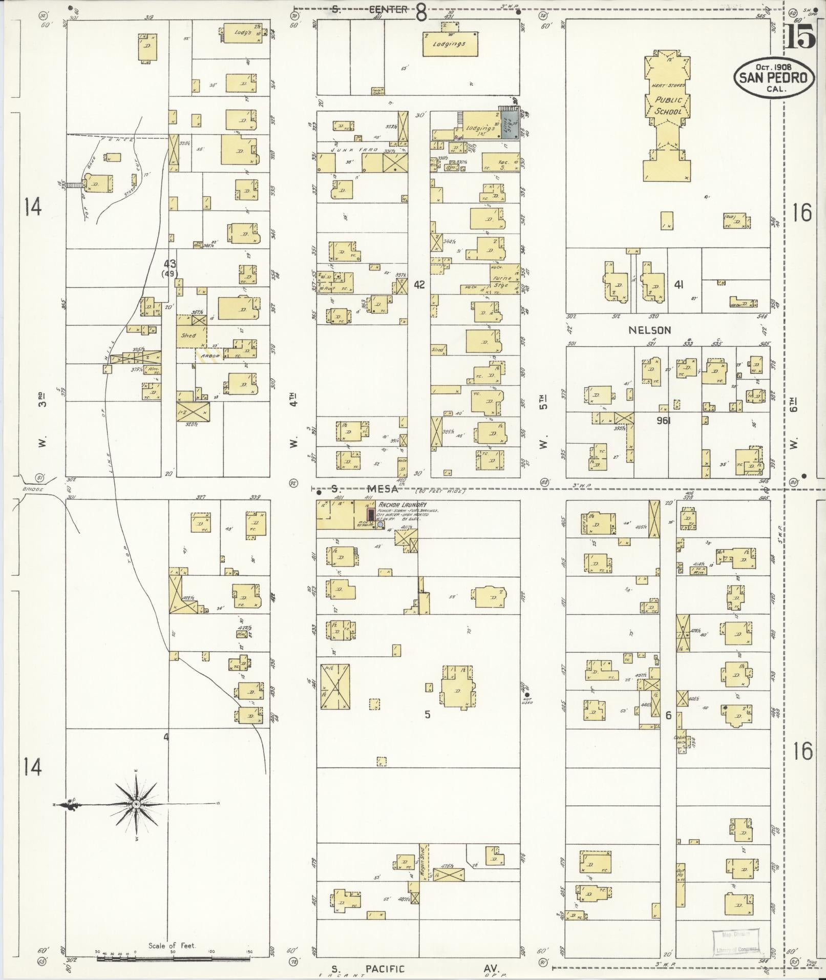 Sanborn Fire Insurance Map from San Pedro, Los Angeles County, California (1908), Sheet #0015 - Complete Map Set gallery image, historic Sanborn map, vintage wall art, California California