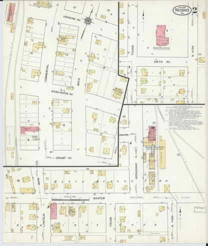 Sanborn Fire Insurance Map from Neosho, Newton County, Missouri (1916), Sheet #0002 - Complete Map Set gallery image, historic Sanborn map, vintage wall art, Missouri Missouri