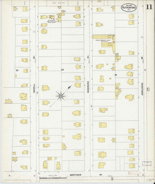 Sanborn Fire Insurance Map from Rutherford, Bergen County, New Jersey (1902), Sheet #0011 - Historic Sanborn Fire Insurance Map Print, vintage old map wall art, antique decor, genealogy gift, New Jersey New Jersey map