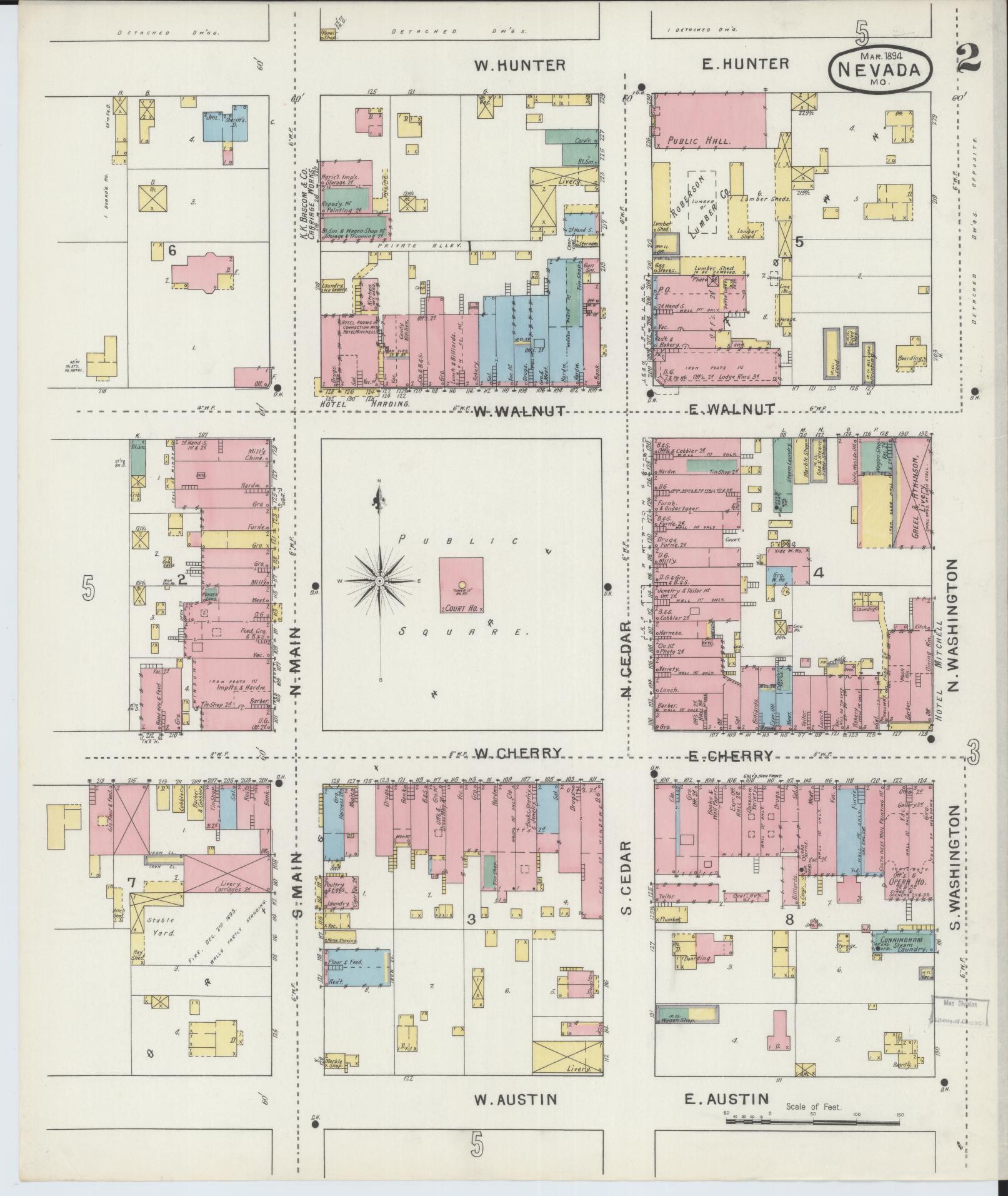 Sanborn Fire Insurance Map from Nevada, Vernon County, Missouri (1894), Sheet #0002 - Historic Sanborn Fire Insurance Map Print, vintage old map wall art, antique decor, genealogy gift, Missouri Missouri map