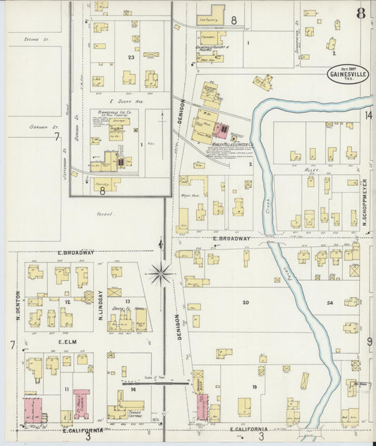 Sanborn Fire Insurance Map from Gainesville, Cooke County, Texas (1897), Sheet #0008 - Historic Sanborn Fire Insurance Map Print, vintage old map wall art, antique decor, genealogy gift, Texas Texas map