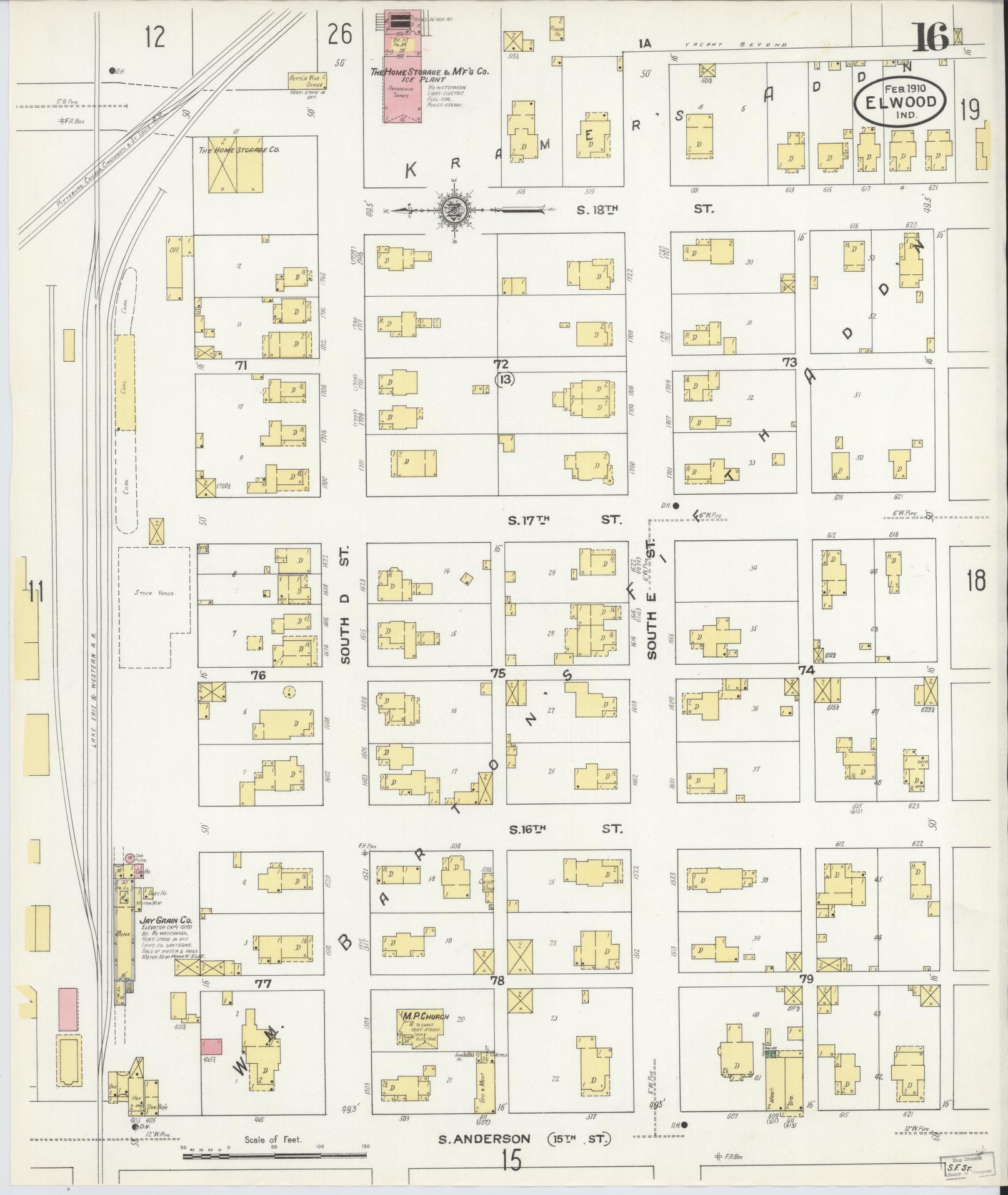 Sanborn Fire Insurance Map from Elwood, Madison County, Indiana (1910), Sheet #0016 - Complete Map Set gallery image, historic Sanborn map, vintage wall art, Indiana Indiana