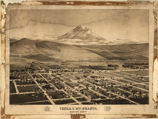 Yreka & Mt. Shasta, Siskiyou County, Cal., looking south east (1884) – Historic Bird’s-Eye View Panorama Print